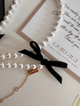Velvet bow ball Pearl Necklace