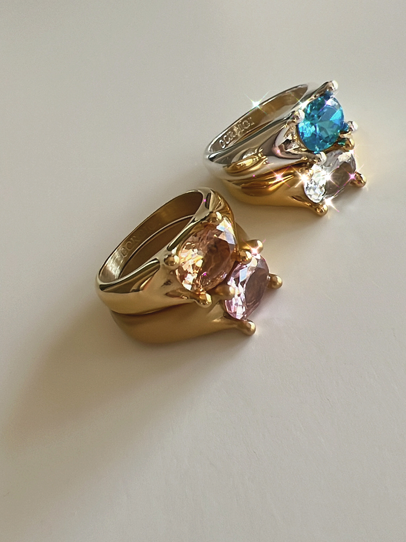 Baguette Aqua Blue Silver Ring