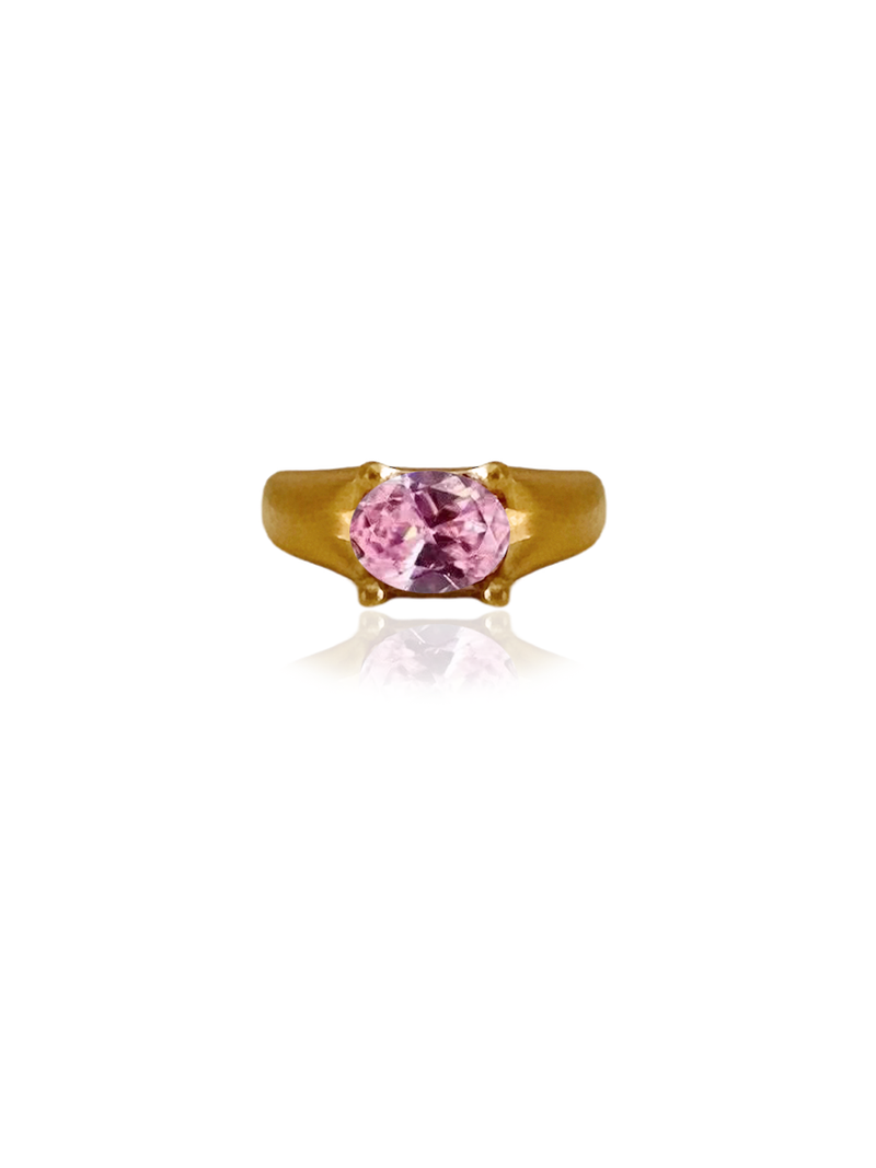 Baguette Light Pink Matt Gold Ring